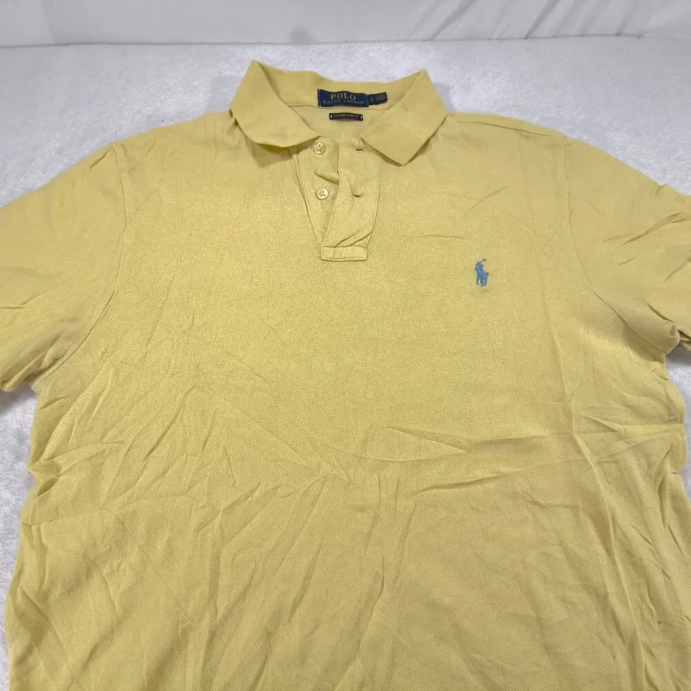 Polo Ralph Lauren Custom Slim Fit Collared Polo Shirt Mens Size Large L Yellow